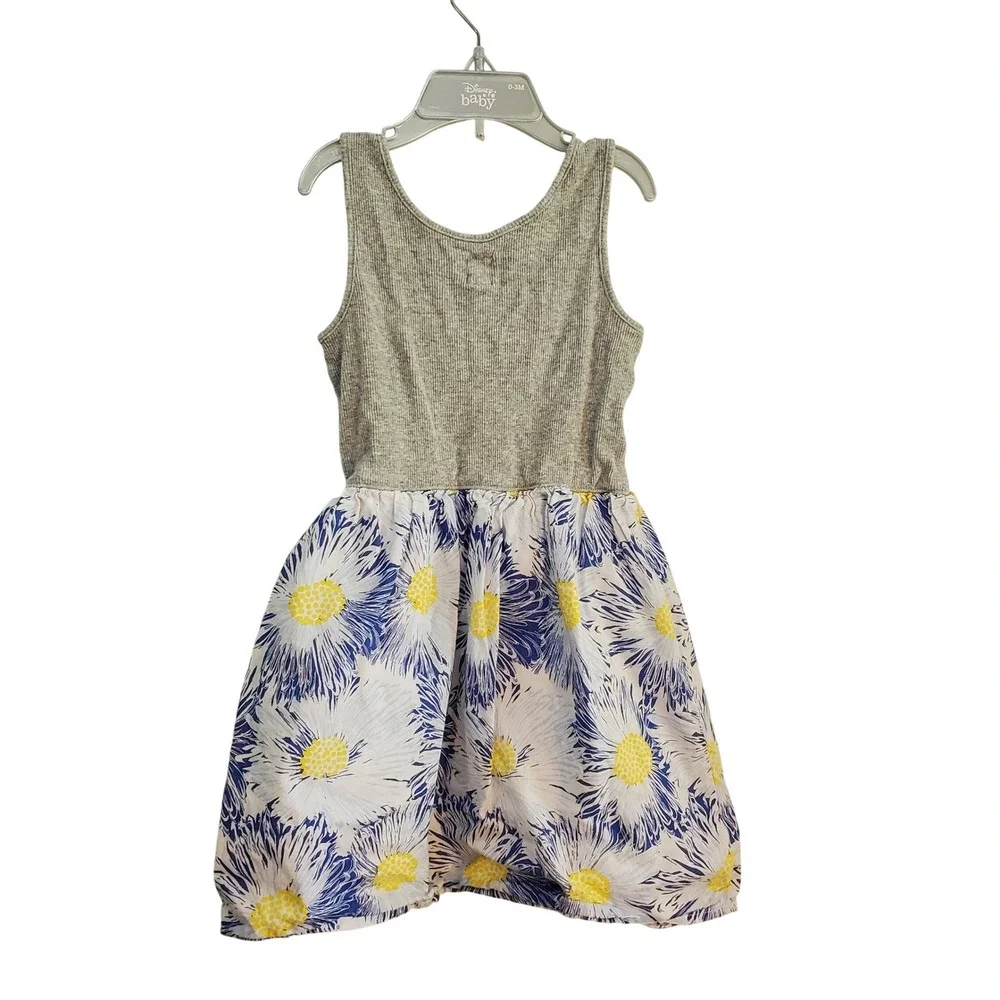 Gap Kids Tank Dress Floral Print Sleeveless Casual‎ Comfy Gray Blue Size S (6-7)